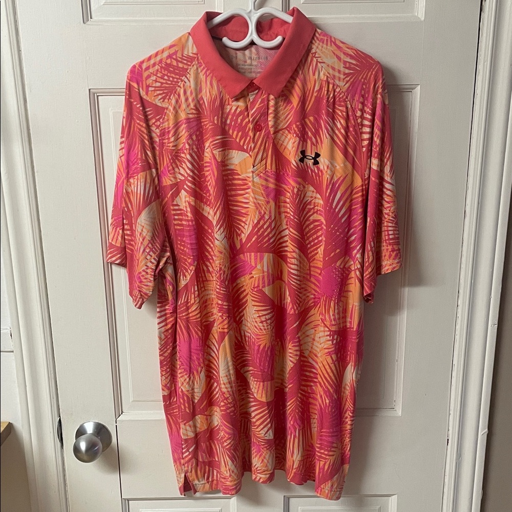 Under Armour Iso-Chill colorful palm print golf polo shirt men’s size XL
